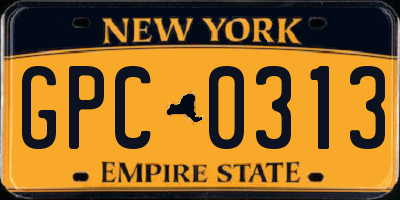 NY license plate GPC0313