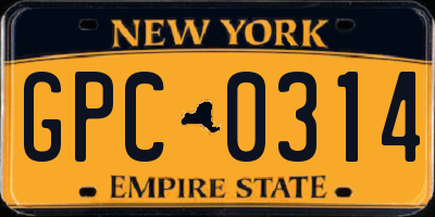 NY license plate GPC0314