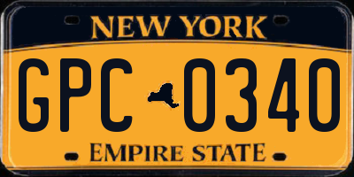 NY license plate GPC0340