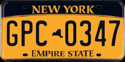 NY license plate GPC0347