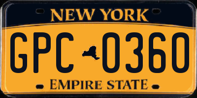NY license plate GPC0360
