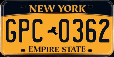 NY license plate GPC0362