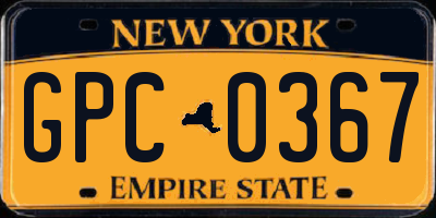 NY license plate GPC0367