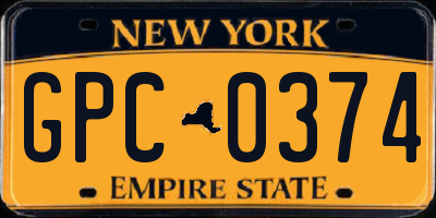 NY license plate GPC0374
