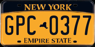 NY license plate GPC0377