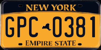 NY license plate GPC0381