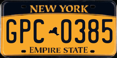 NY license plate GPC0385