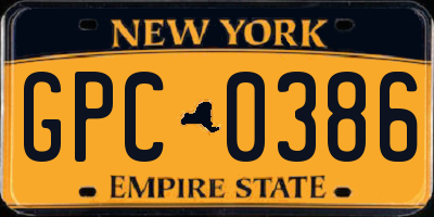 NY license plate GPC0386