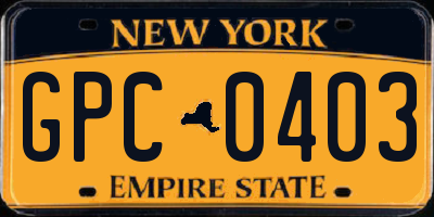 NY license plate GPC0403