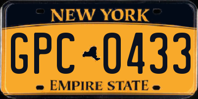 NY license plate GPC0433