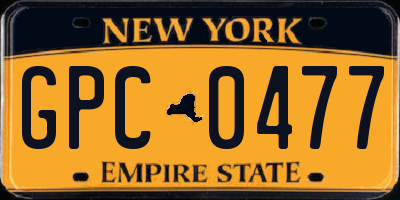 NY license plate GPC0477