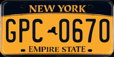 NY license plate GPC0670