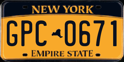 NY license plate GPC0671