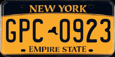 NY license plate GPC0923