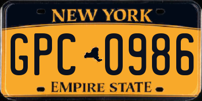 NY license plate GPC0986