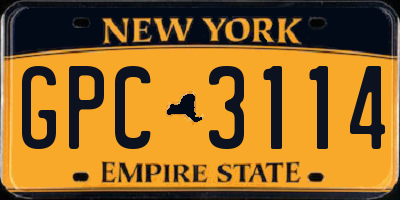 NY license plate GPC3114
