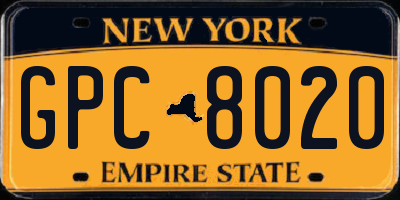 NY license plate GPC8020
