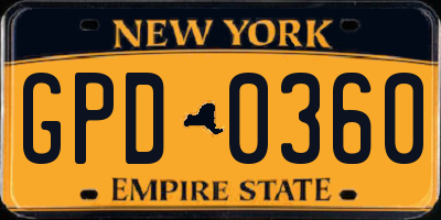 NY license plate GPD0360