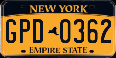 NY license plate GPD0362