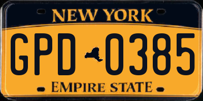 NY license plate GPD0385