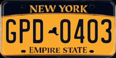 NY license plate GPD0403