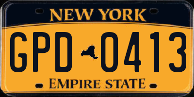 NY license plate GPD0413