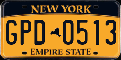 NY license plate GPD0513