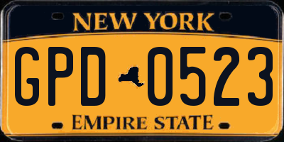 NY license plate GPD0523