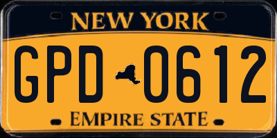 NY license plate GPD0612