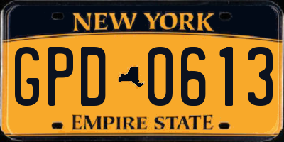 NY license plate GPD0613