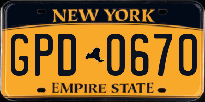 NY license plate GPD0670