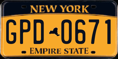 NY license plate GPD0671