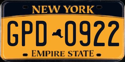NY license plate GPD0922
