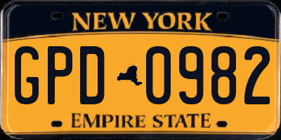 NY license plate GPD0982