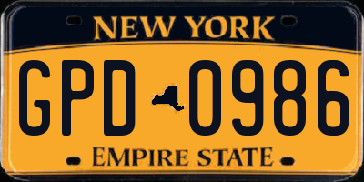 NY license plate GPD0986