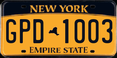 NY license plate GPD1003