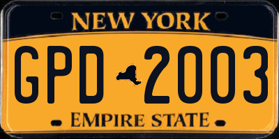 NY license plate GPD2003