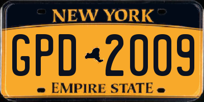 NY license plate GPD2009