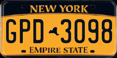 NY license plate GPD3098