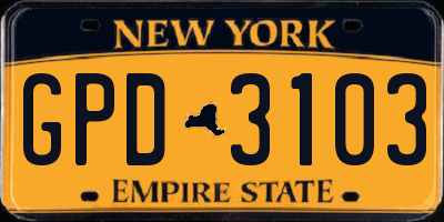 NY license plate GPD3103