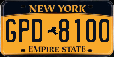 NY license plate GPD8100