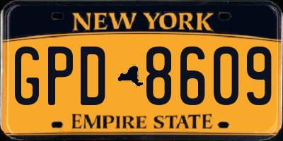 NY license plate GPD8609