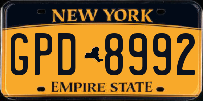 NY license plate GPD8992