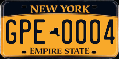 NY license plate GPE0004