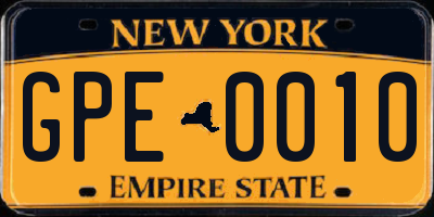 NY license plate GPE0010