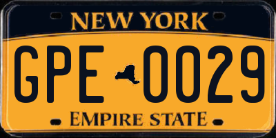 NY license plate GPE0029