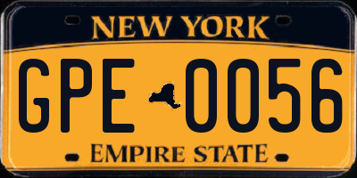 NY license plate GPE0056