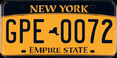 NY license plate GPE0072