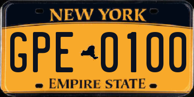NY license plate GPE0100
