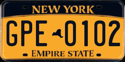 NY license plate GPE0102